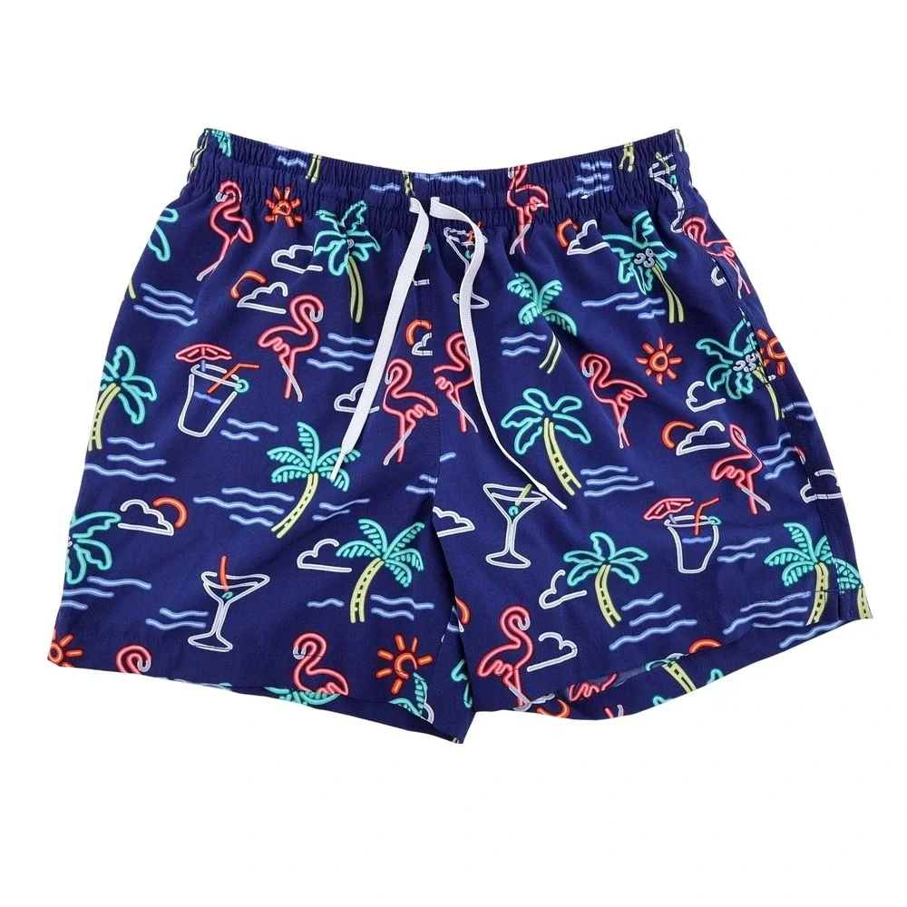 Chubbies Neon Flamingo Palm Tree Swim Trunks Mesh Liner Blue Mens Medium M
